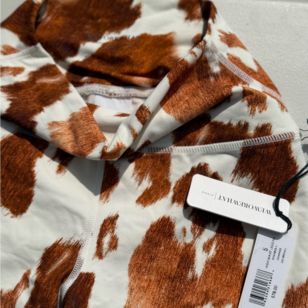 We Wore What - Brown and White Cow Print cropped leggings
